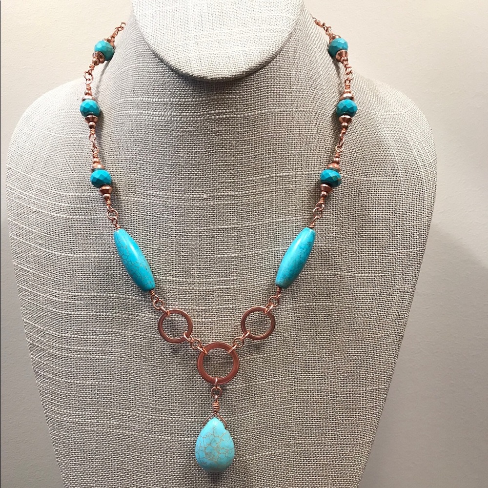 Artisan Necklace Wire Wrapped Turquoise & Copper